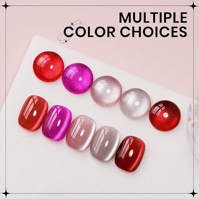 Pink Cat Eye UV Gel Nail Polish, 15ML Magnetic Crystal Holographic Cateye Gel Polish Glitter Shimmer Reflective Nail Polish Gel with Magnet Soak Off Salon DIY at Home