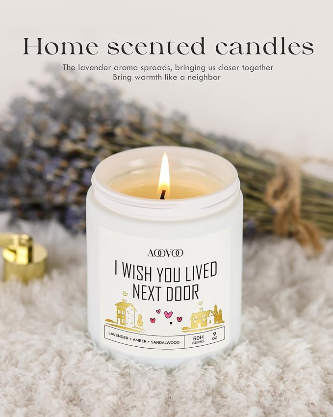 AOOVOO Candle - 9oz Soy Wax Scented Candles, I Wish You Lived Next Door Candles Gifts, Christams Birthday Gifts for Women Men, Mom, Coworkers, Nurse, Clients - Employee, Teacher