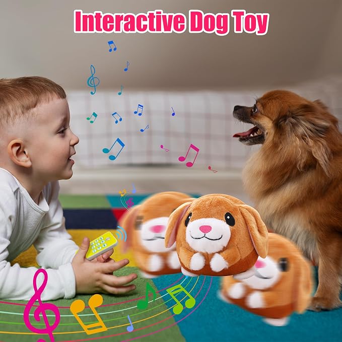 Interactive Plush Dog Toys, Interactive Puppy Toy Bouncing Rolling Dogs Ball Remote Control Dogs Toys with Music,Self Moving Pet Toy for Small/Medium/Large Bored Dog to Keep Them Busy
