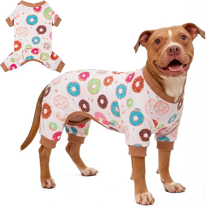 KYEESE Velvet Dog Pajamas for Medium Large Dogs Soft Onesie, Donut | 4-Way Stretch, Lightweight & Breathable, Reduces Shedding, Gentle on Sensitive Skin, Recovery Support, Easy Potty Breaks