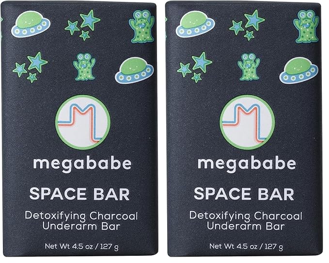 Megababe Underarm Bar Soap - Space Bar | With Detoxifying Charcoal for Odor Control | 4.5 oz (Pack of 2)