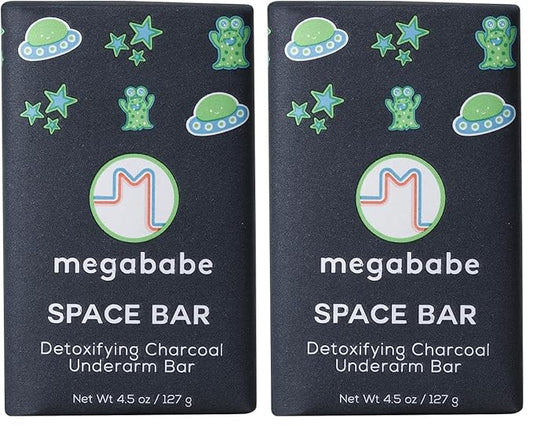 Megababe Underarm Bar Soap - Space Bar | With Detoxifying Charcoal for Odor Control | 4.5 oz (Pack of 2)