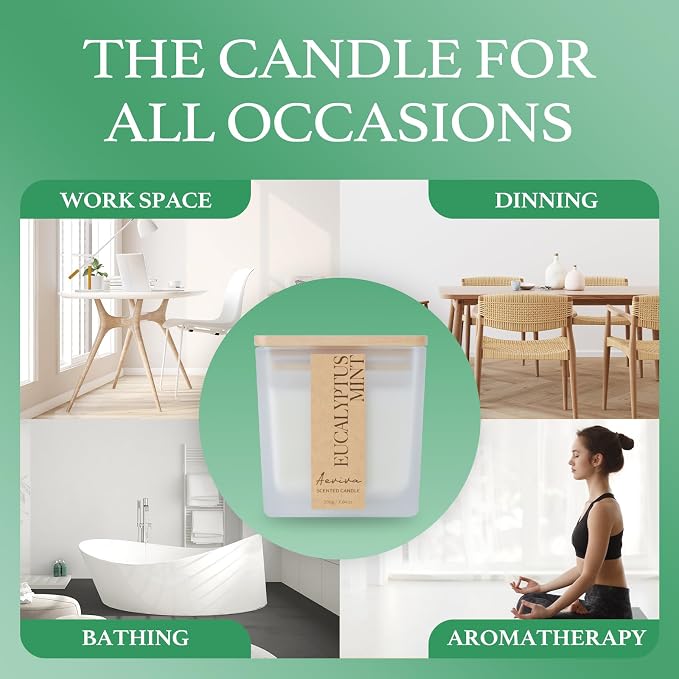 Eucalyptus Mint Scented Candle, 7.04oz 40 Hour Burn, Natural Soy Wax with Crackling Wood Wick, Highly Scented Aromatherapy Candle for Stress Relief & Meditation, Gifts for Women & Men