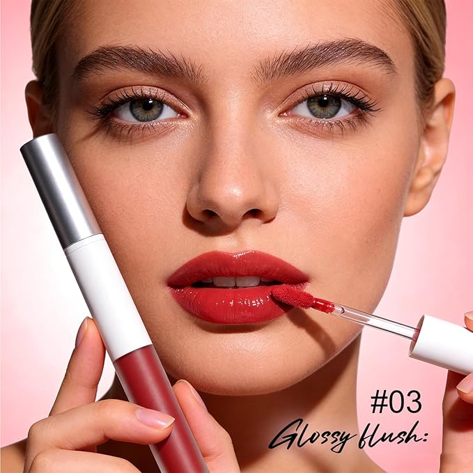 Dual-Head Lip Liner and Gloss Pen, Moisturizing Smooth Long Lasting Waterproof Smudge Proof for Perfectly Defined Lips and Glossy Finish Ideal for Makeup Lovers 03