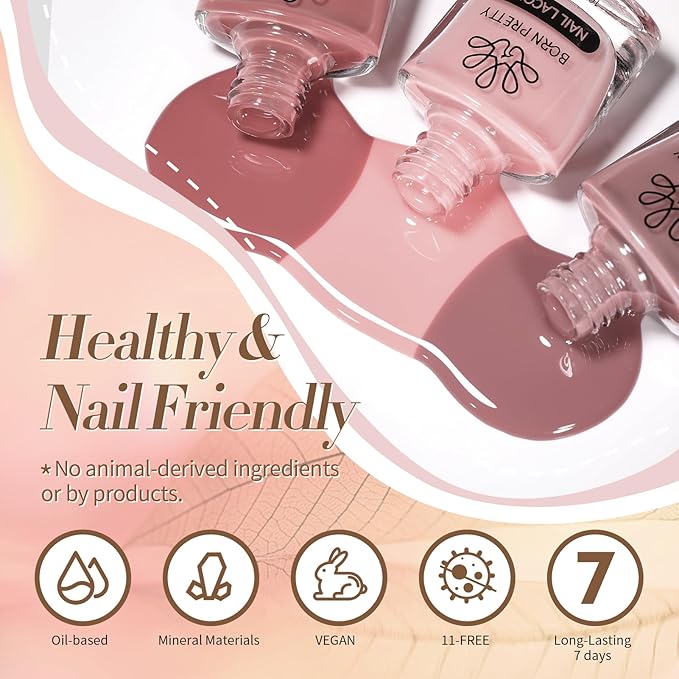 Born Pretty Jelly Nail Polish Set, 6 Colors Sheer Nude Natural Red Pink Brown Colors Quick Dry Nail Polish Jelly Transparent Spring Summer Fingernail Polish for DIY Nail Art Salon Home Gifts