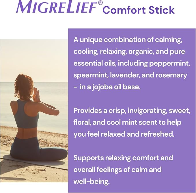 MigreLief Comfort Stick, Migraine and Headache Essential Oil Roll-On - Peppermint Lavender - 10ml