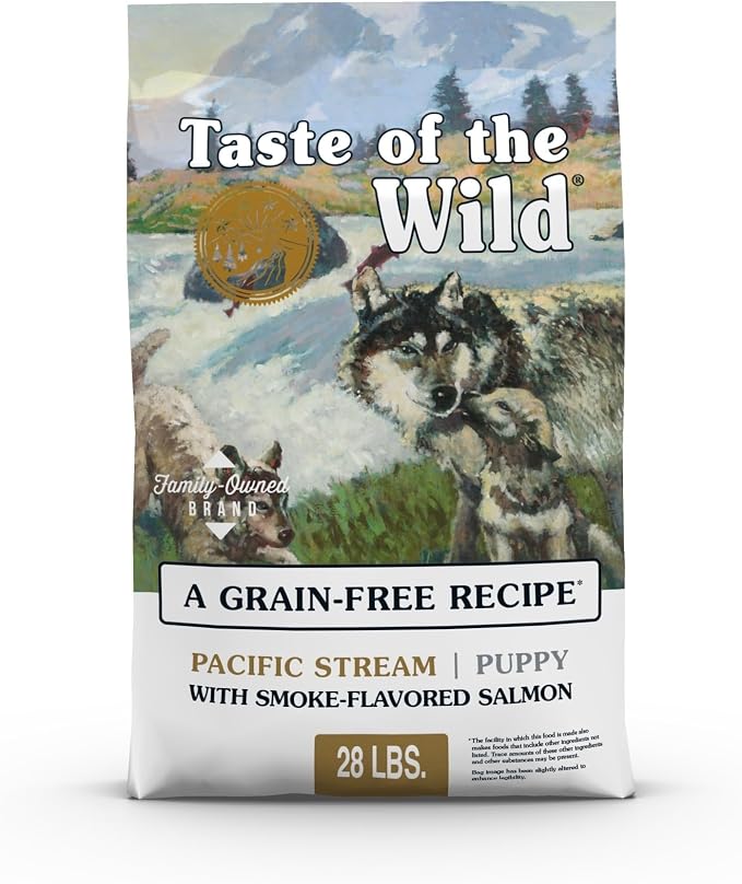 Taste of the Wild Pacific Stream Puppy Dry Dog Food, Salmon, 28lb | Puppy, Adult & Senior Dogs | Grain Free Recipe* | Nutrient Dense to Help Support Peak Health | Guaranteed DHA & Probiotics