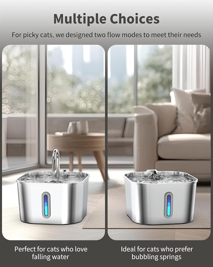 Lawfery Cat Water Fountain Stainless Steel, 74oz/2.2L Pet Fountain | Quiet Pump, Easy to Clean, Cat Drinking Fountain for Indoor Cats and Small Dogs