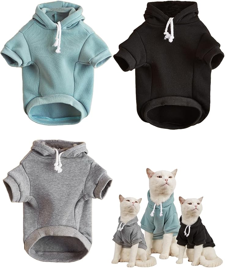 Basic Dog Hoodie Sweatshirt Puppy Sweater Warm Cat Costumes Pet Clothes for Chihuahua Puppy Kitten Small Medium Dogs Black Green and Grey X-Small