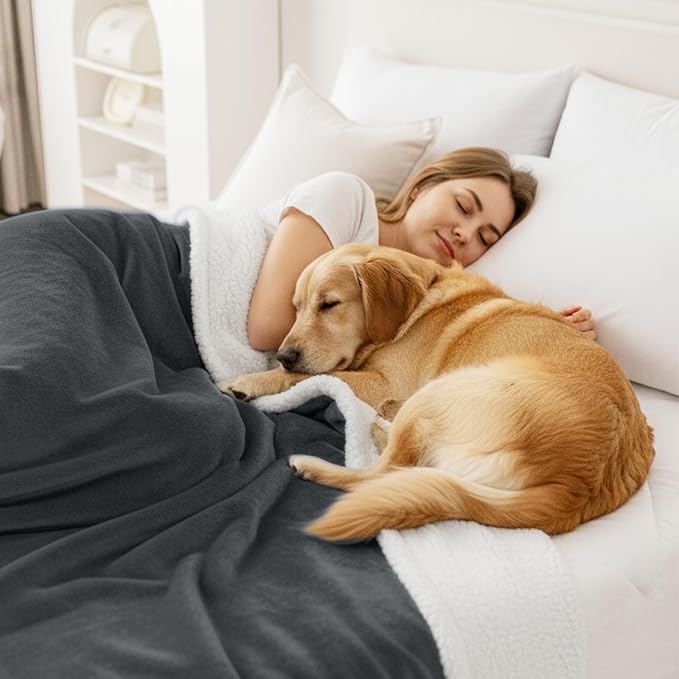 Smiry Waterproof Blanket Throw, Reversible Dog Blanket for Sofa Couch Bed | Soft Leakproof Sherpa Fleece, Washable Furniture Couch Protector for Large Dogs Cats, 60"x80", Dark Grey/White
