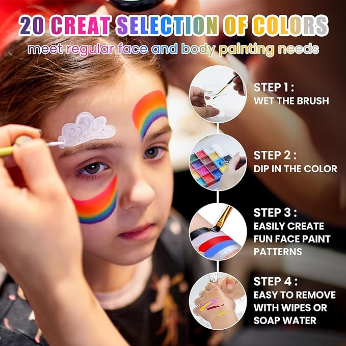 SOVONCARE Oil Based Face Painting Kit Professional for Kids，20 Colors Facepaint Halloween Makeup Professional Face Painting Kit with 12 Brushes for Kids Cosplay SFX Party Special Effects Makeup