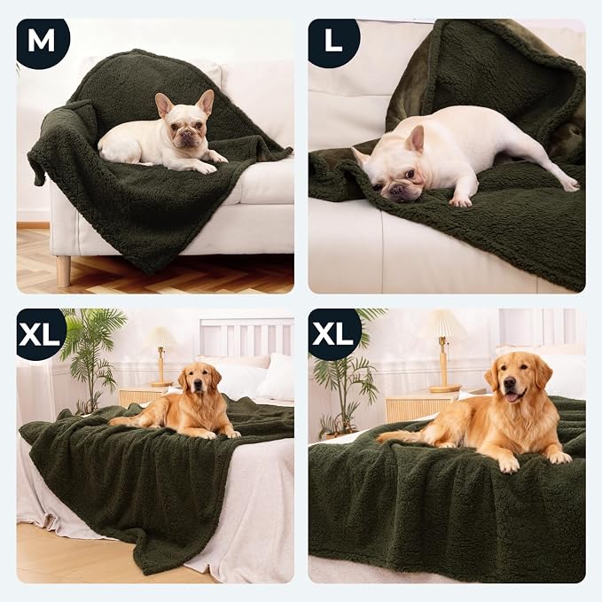 Waterproof Dog Blanket 40 x 60 in for Small & Medium Dogs, Washable | Aodisman Reversible Soft Fleece Pet Throw,Leakproof Furniture Protector for Sofa,Couch,Crate,Cats,Kittens & Puppies,Green