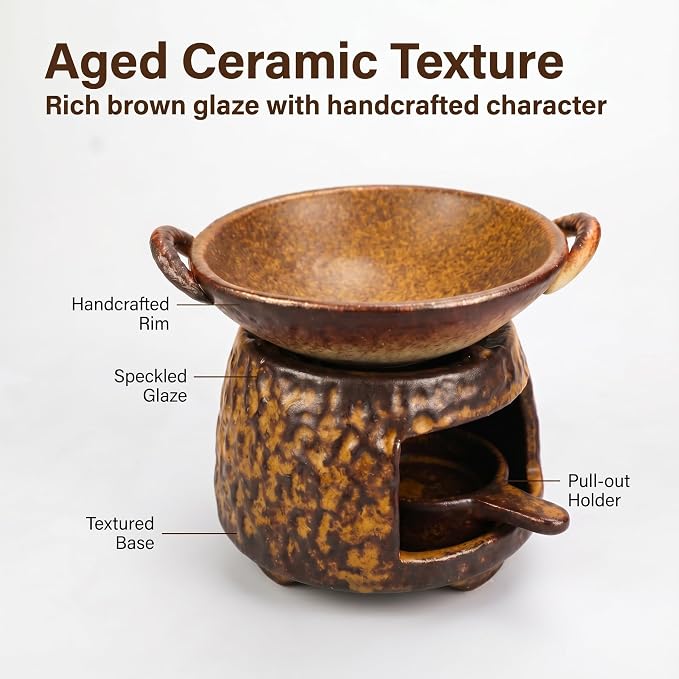 Ceramic Wax Melt Warmer and Essential Oil Diffuser, Handmade Tea Light Candle Holder Incense Pot, Minimalist Japanese Decor Teapot Heater for Home Aromatherapy Meditation Room, Stress Relief Spa