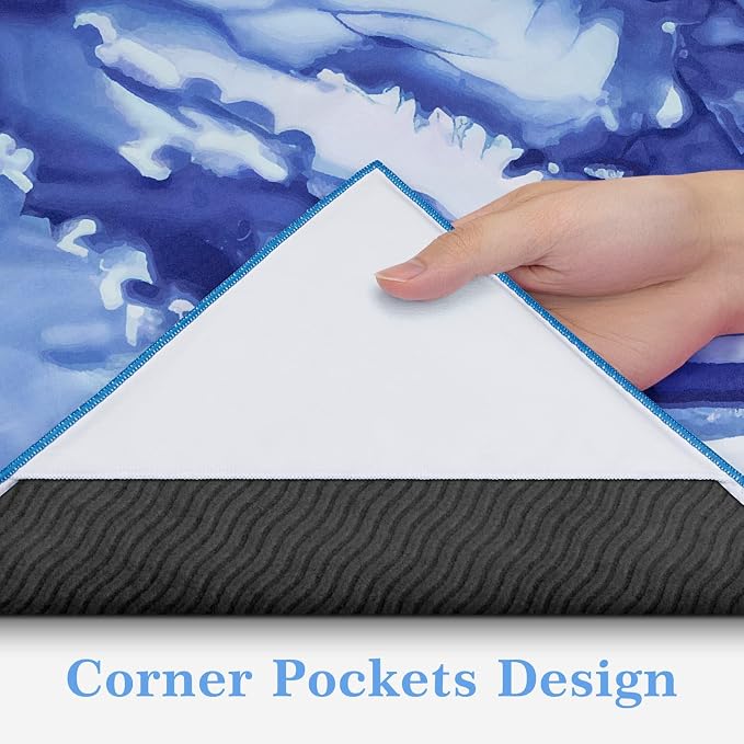 Yoga Towel Hot Yoga Mat Towel with Corner Pockets, 74 x 26 inch, Non-Slip Sweat-Absorbent Soft Microfiber Yoga Blanket for Pilates, Fitness and Workout, Blue