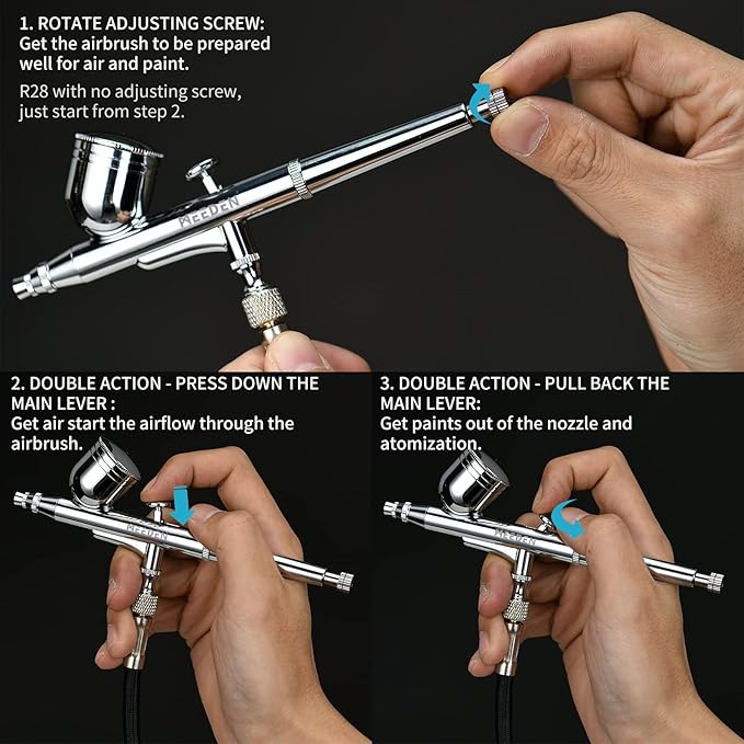 MEEDEN Airbrush Spray Gun Kit: 3 Pack of 0.25, 0.35, 0.5mm Needles Pre-Equipped Air Brush Paint Guns - Dual-Action Gravity Feeds and Siphon Feed for Model Nail Makeup Cake