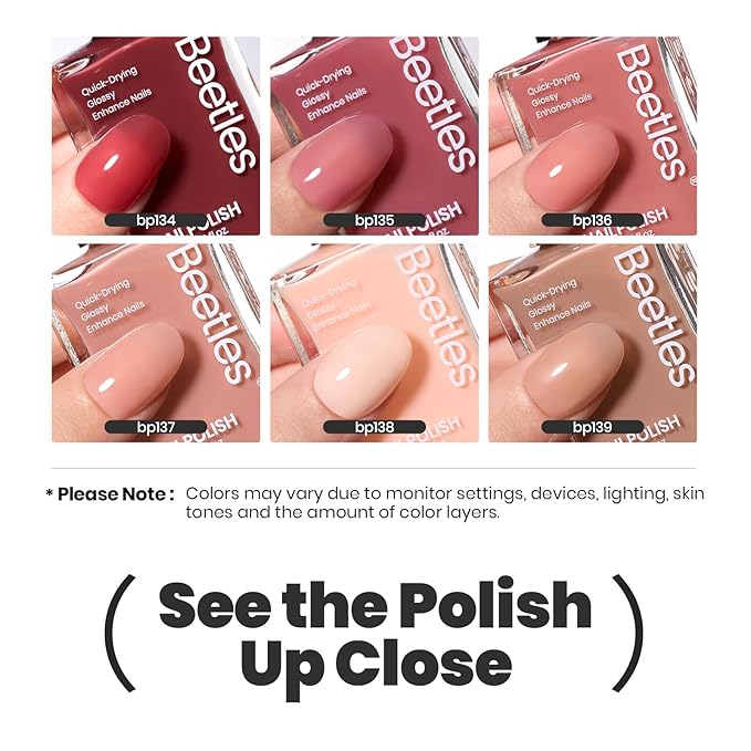 Beetles Jelly Nail Polish Set P186,6 Colors Burgundy Pink Nude Quick Dry Nail Polish Fingernail Fast Drying & Long Lasting Nail Strengthener Polish for Valentines