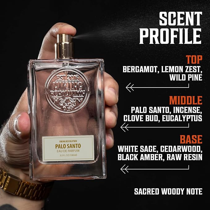 Viking Revolution Palo Santo Cologne for Men - Eau de Parfum - With notes of Palo Santo, Wild Pine, Bergamot, Incense, White Sage, Cedarwood, and Raw Resin - Gifts for Men 3.4 Fl Oz