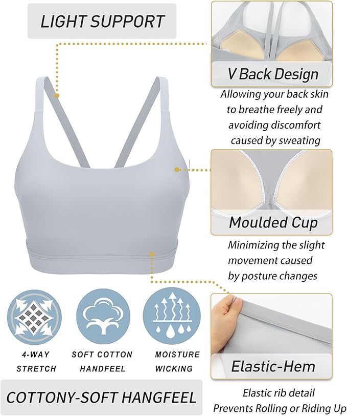 RUNNING GIRL Sports Bras for Women,Light Impact Molded Cup Strap Sports Bra with Sewn in Pads,Best for A-C Cup