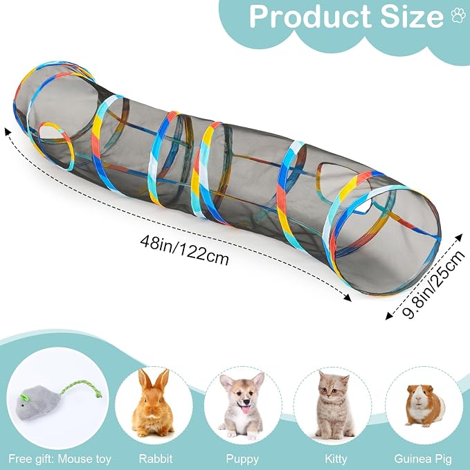 Glittme 48" Mesh Cat Tunnel, Breathable Pet Play Tube for Cats and Rabbits