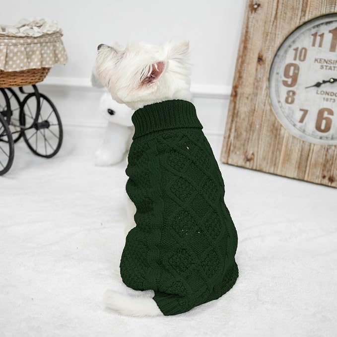 Mihachi Turtleneck Dog Sweater - Winter Coat Apparel Classic Cable Knit Clothes with Leash Hole for Cold Weather, Ideal Gift for Pet in New Year Army Green X-Small