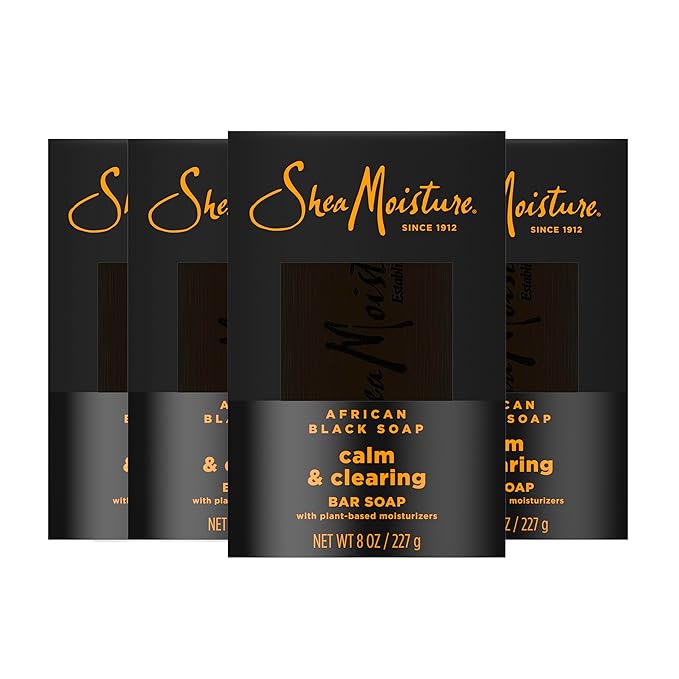 SheaMoisture Bar soap African Black Soap 4 count Soothe and Clarify Skin Soothing and Clarifying bar soap with 24h shea moisture nutrients for Healthy, Glowing Skin 8 oz