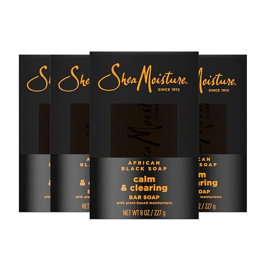 SheaMoisture Bar soap African Black Soap 4 count Soothe and Clarify Skin Soothing and Clarifying bar soap with 24h shea moisture nutrients for Healthy, Glowing Skin 8 oz