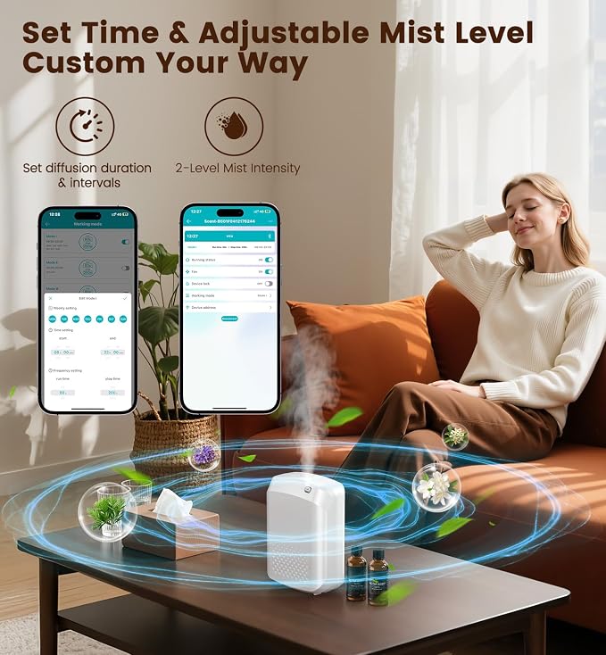 Waterless Essential Oil Diffuser 3000 Sq.Ft Coverage for Large Home Hotel Office, 400ml Cold Air Scent Machine for Aromathrapy, Bluetooth App Control, Quiet Aroma Diffuser Wall Amount
