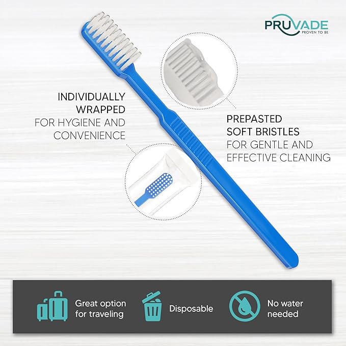 Pruvade 100 Pack Disposable Toothbrushes with Toothpaste Built In | Mint Prepasted Toothbrushes Individually Wrapped - Blue Single Use Waterless Toothbrush with Soft Bristles for Work, Camping, Travel