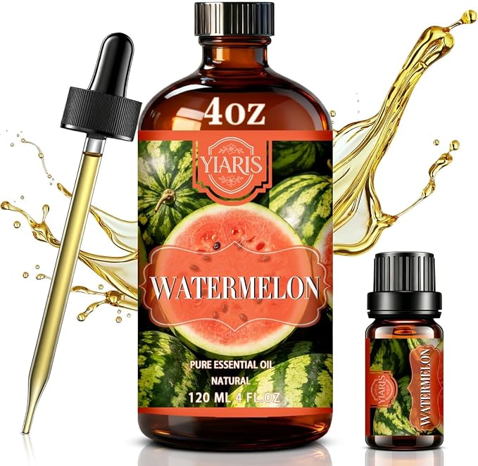 Watermelon Essential Oil-YIARIS Watermelon Essential Oil with Glass Dropper-4.33 Fl Oz,Pure and Natural Fragrance Oil for Diffuser,Skincare,Home Fragrance,Cleaning,Massage,Yoga,DIY Candle,DIY Soap