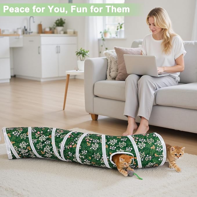 Glittme S-Shape Cat Tunnel, Foldable Cat Tunnels for Indoor Cats