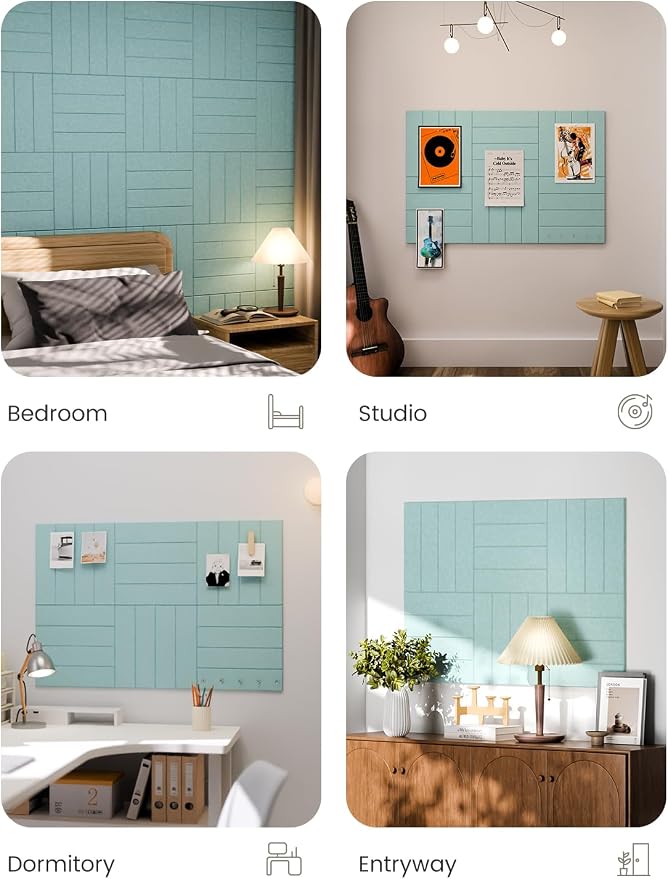 Fluxynara Felt Bulletin Board & Cork Board Alternative, Aqua Blue | 36" x 24" Pin board, Removable Adhesive Tabs, Easy Install Without Wall Damage, For Home Office Decor