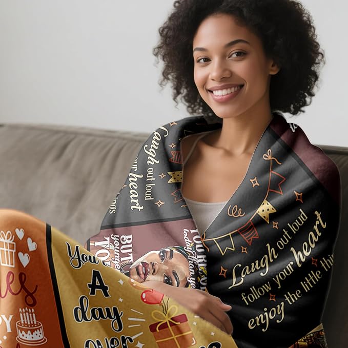 African American 60th Birthday Gifts for Women Blanket 60"X50", Encouragement Inspirational Bday Gift, 60 Year Old Birthday Gifts for Black Women Mom Lady Girl Friend