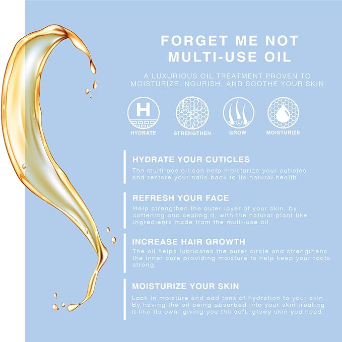 BEAUTE DE PROVENCE Multi-Use Oil for Face, Body and Hair - Forget Me Not - Organic Blend of Apricot, Vitamin E and Sweet Almond Oil Moisturizer for Dry Skin, Scalp and Nails - 4 Fl Oz