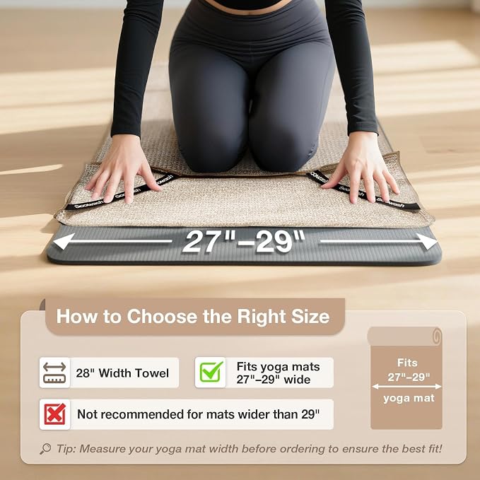 Hot Yoga Towel,Microfiber Yoga Mat Towels Non Slip for Hot Yoga Absorbent Microfiber Sweat Anti-Slip Cover,Bikram,Pilates,Exercise,Fitness 24 inch X 72 inch Beige 2 Pack