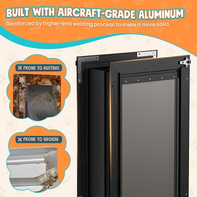 2-Flap Cat Door for Wall, All Aluminum Small Doggy Door, Pets Up to 22 LB | Magnetic Seal, Energy Efficient, Wide Telescoping Tunnel for Walls, Durable Rust Resistant, Closing Panel, Safety Locks