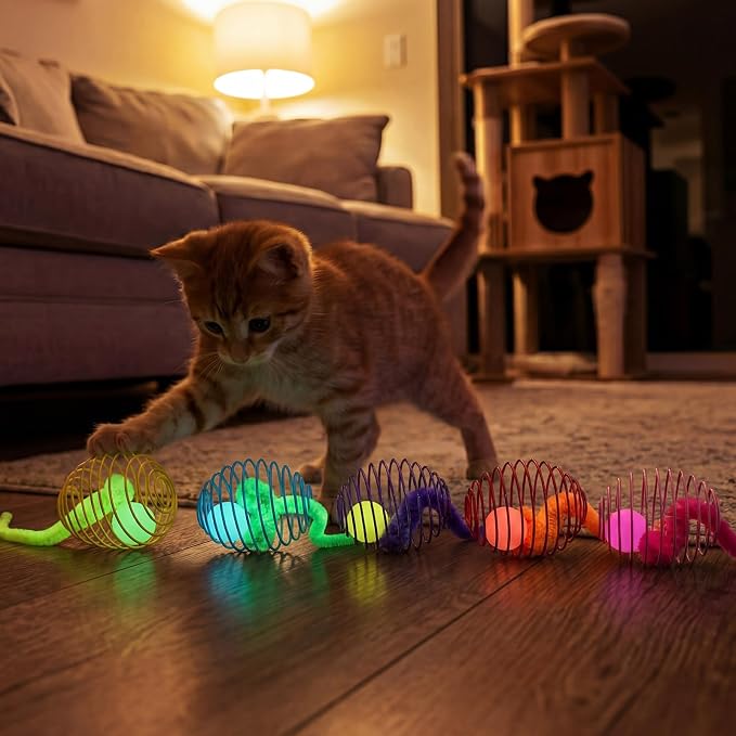 Jecery 5 Pcs Cat Toys Spring,Caterpillar Bouncy Ball,Multicolor