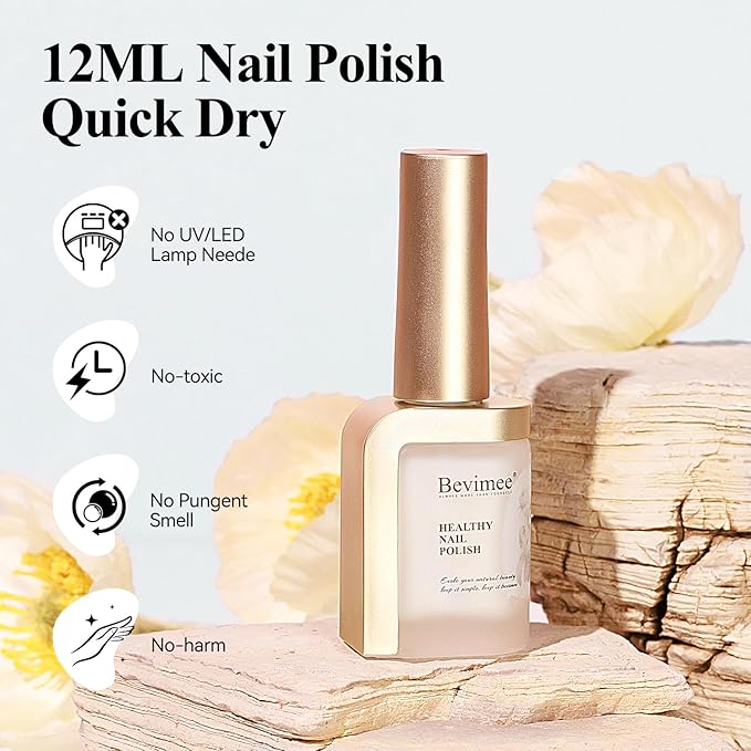 Quick Dry White Nail Polish, Air Fast Drying Sheer Milky White Regular Color Nail Art Polish Natural Translucent Nail Lacquer Water Based Nail Polish Fingernails No Required UV LED 12ML