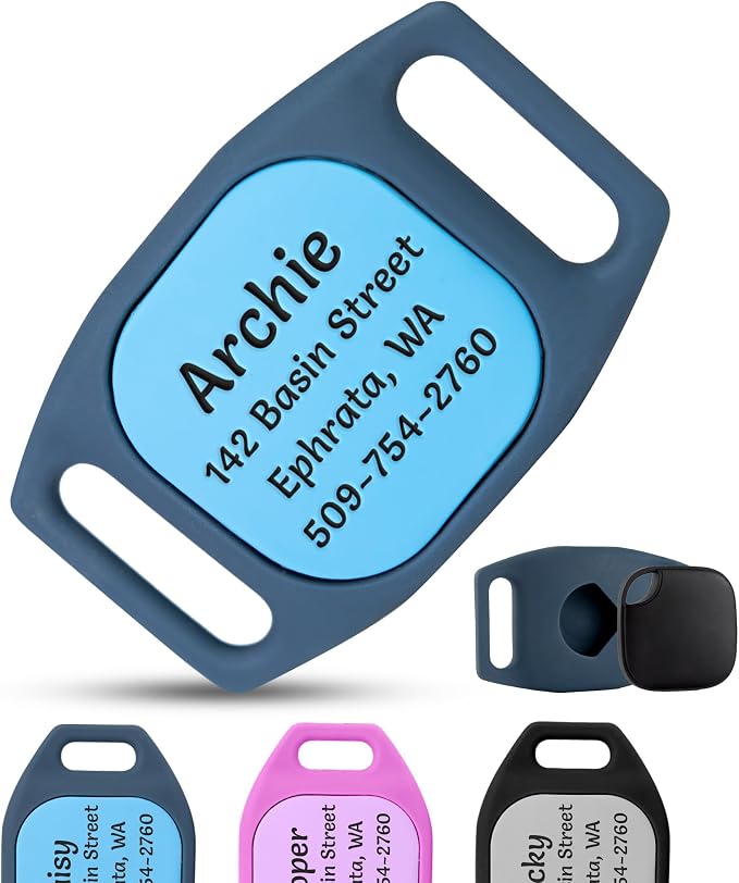 GoTags Engraved Dog Collar Tracker Holder, Compatible with Life360, Personalized Case for Pet Collar, Up to 4 Lines of Custom Text, Slide On Tag for GPS Dog, Works with iOS Android (Large)