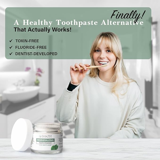 Living Well with Dr. Michelle Remineralizing Tooth Powder | Fluoride-Free Hydroxyapatite Formula | Supports Enamel Strength & Oral Wellness | Safe, Clean Ingredients | Cool Mint Flavor
