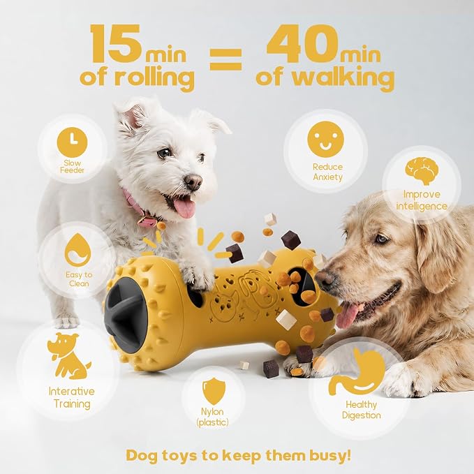 Interactive Dog Toys,Adjustable Treat Dispensing Toy to Keep Them Busy | Dog Enrichment for Brain Stimulation & Cognitive for Puppy Puzzle to Reduce Boredom-Ideal Gift for All Dogs(Nylon)-Yellow