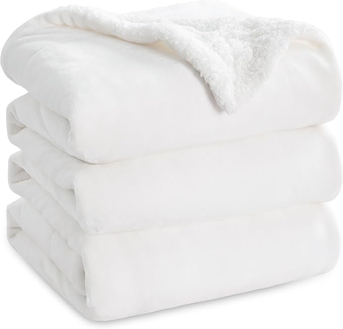 Bedsure GentleSoft Sherpa Fleece Blanket Queen Size for Bed, Non-Heated, Thick and Warm Throw for Women and Men, Soft Fuzzy Plush Queen Blanket for Winter, Bright White, 90x90 Inches