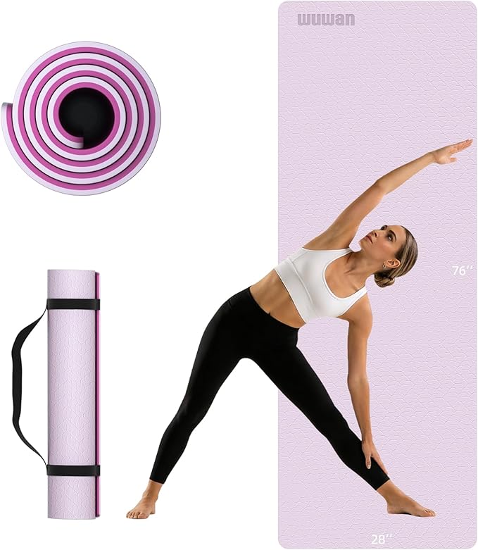 10mm0.4"TPE Yoga Mat Thick Wide Large for Home Workout Carrying Strap | Non Slip Exercise Mats Cushioned Joint-Friendly Stable,76"x28"Extra long Tapis Entrainement Au Sol Fitness,Pilates Gym Travel