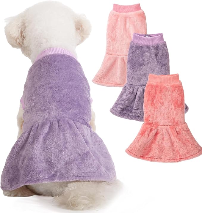 FabriCastle Small Dog Dress Clothes, 3-Pack Sweaters for Small Dogs Girl & Cats, Ultra Soft Warm Pet Coats for Winter, Female Puppy Apparel, Doggy Outfits XXS – XL (Pink,Violet,Rosepink, Large)
