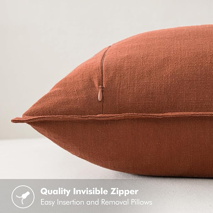 MIULEE Decorative Linen Euro Sham Pillow Covers 24x24 Rust | Boho Farmhouse Fall Autumn Couch Throw Pillows for Bed, Pack of 2 Accent Modern Pillowcases, Sofa Livingroom Home Decor