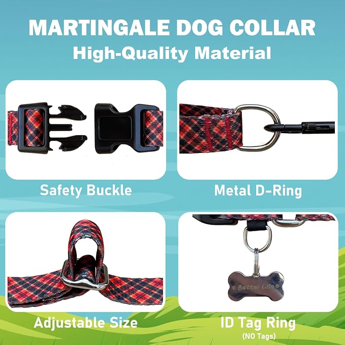Christmas Martingale Collar for Dogs with Buckle, Red Plaid, S