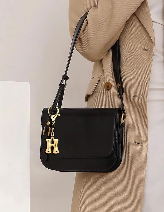 WOWORAMA Initial Letter Keychain for Women Chunky Gold Bubble Letter Bag Charm Purse Charm Personalized Keyrings Accessories