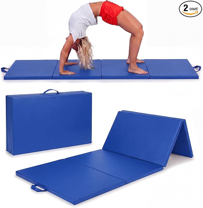 2 Pack Folding Gym Mat for Home Gym & Tumbling, 71''x 24'' High Density Exercise Mat with Carry Handles, Non Slip Gymnastics Mats for Teenages, Yoga, Stretching & Martial Arts