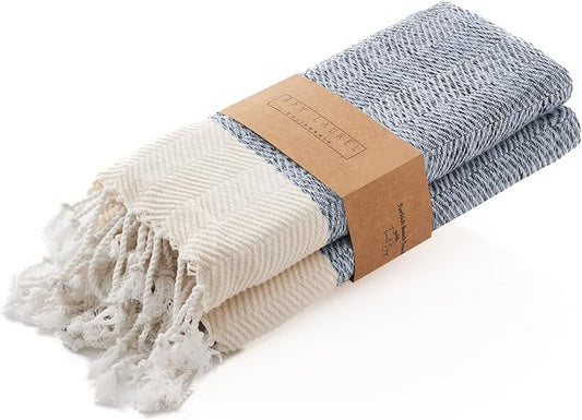 BAY LAUREL Turkish Hand Towel – Pack of 2 | Soft & Absorbent Decorative Towels for Bathroom, Hand, Face, Hair, Gym, Yoga, SPA, Kitchen & Tea | Boho Decor(Light Blue, Herringbone 16x40 Inches(Set of 2)