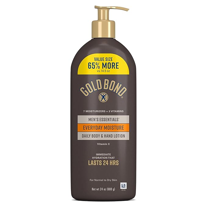 Gold Bond Men's Essentials Everyday Moisture Daily Body & Hand Lotion With Vitamin C, Hydrating Lotion Formulated for Men's Dry Skin, Value Size, 24 oz.