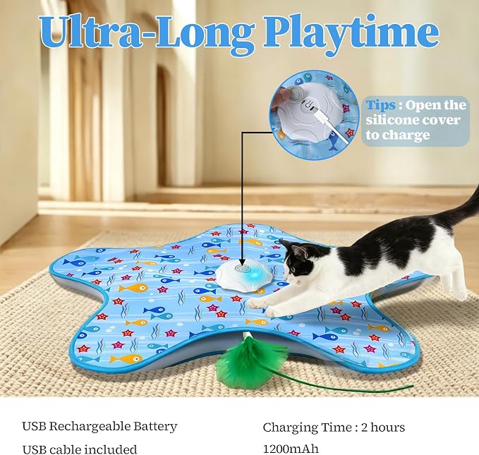 Motion Activated Interactive Cat Toy, Automatic Hide and Seek with Moving Feather, Animal Chirps, 3 Modes Auto Sleep, USB Rechargeable Enrichment Toy for Indoor Cats & Kittens